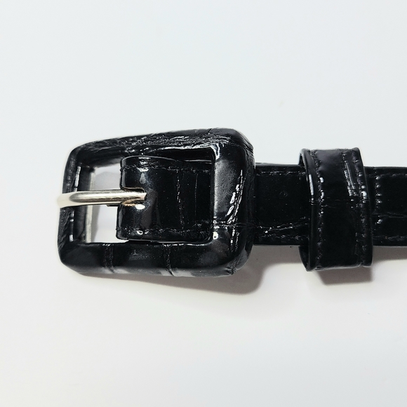 Ann Turk Black Patent Leather Crocodile Animal Print Vintage Belt - Picture 5 of 8